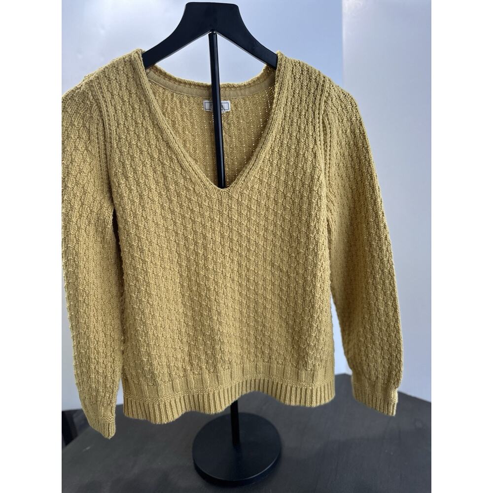FatFace Yellow V Neck Jumper UK 10 US 6 Womens Textured Knit Long Sleeve Sweater